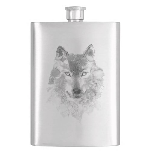 Watercolor Gray Wolf Classic Flask