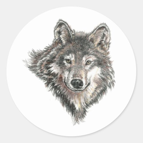 Watercolor  Gray Wolf Logo  Animal Nature wolves Classic Round Sticker