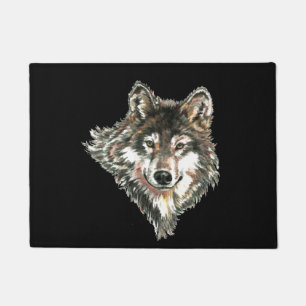 Watercolor Gray Wolf Logo Custom Name wolves Doormat