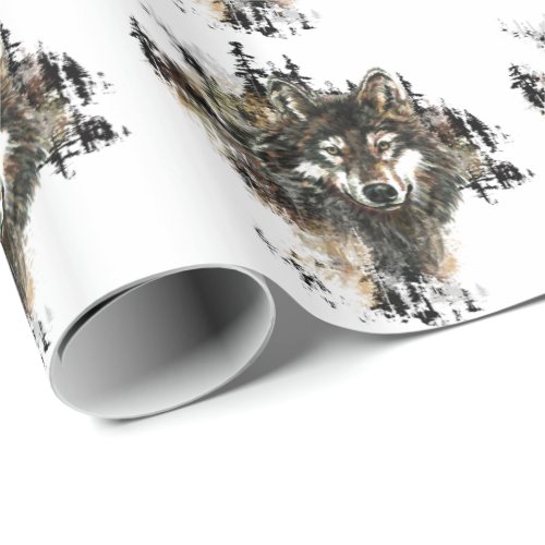 Watercolor Gray Wolf Mountain Wildlife Art Wrapping Paper