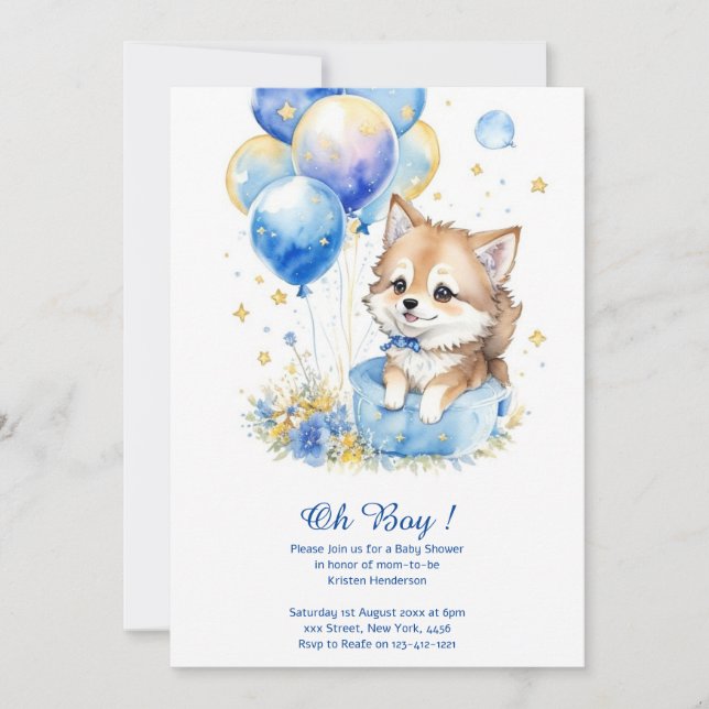 Watercolor Gray Wolf Pup Baby Shower Invitation (Front)