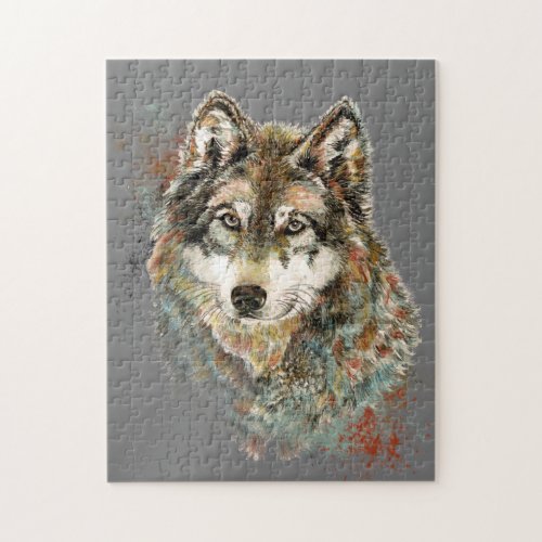 Watercolor Gray Wolf Wildlife Animal Nature Art Jigsaw Puzzle