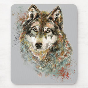 Watercolor Gray Wolf Wildlife Animal Nature Art Mouse Pad