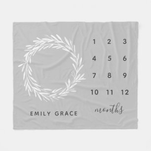 Watercolor Gray Wreath Minimalist Milestone Larger Fleece Blanket