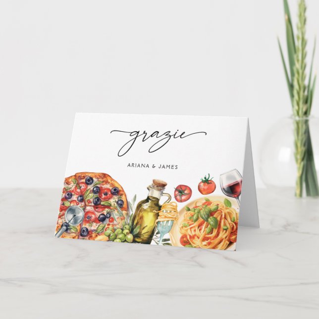 Watercolor Grazie Pasta Italian Food  Thank You Card (Front)