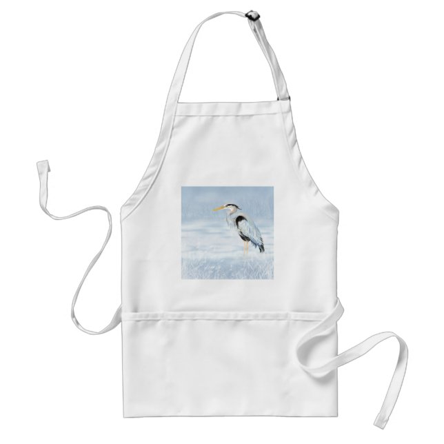 Watercolor Great Blue Heron Bird Adult Apron (Front)