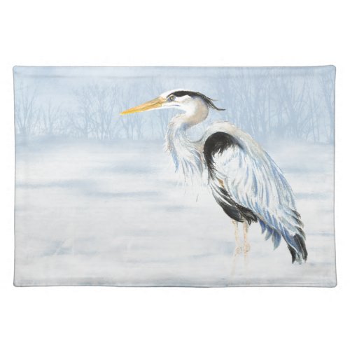 Watercolor Great Blue Heron Bird Cloth Placemat