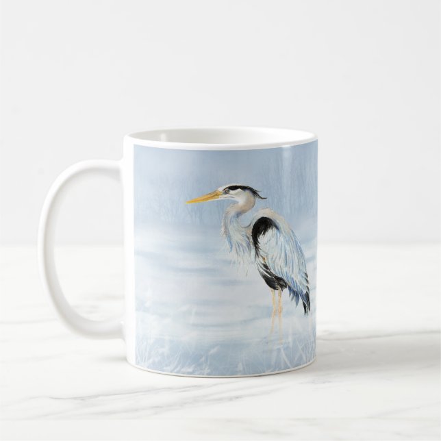 Watercolor Great Blue Heron Bird Coffee Mug (Left)