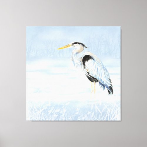 Watercolor Great Blue Heron Bird Nature Art Canvas Print