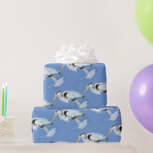 Watercolor Great Blue Heron Bird Nature Pattern  Wrapping Paper