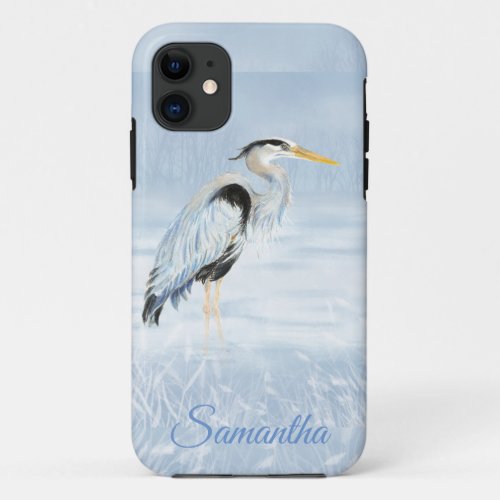 Watercolor Great Blue Heron Bird nature wildlife iPhone 11 Case