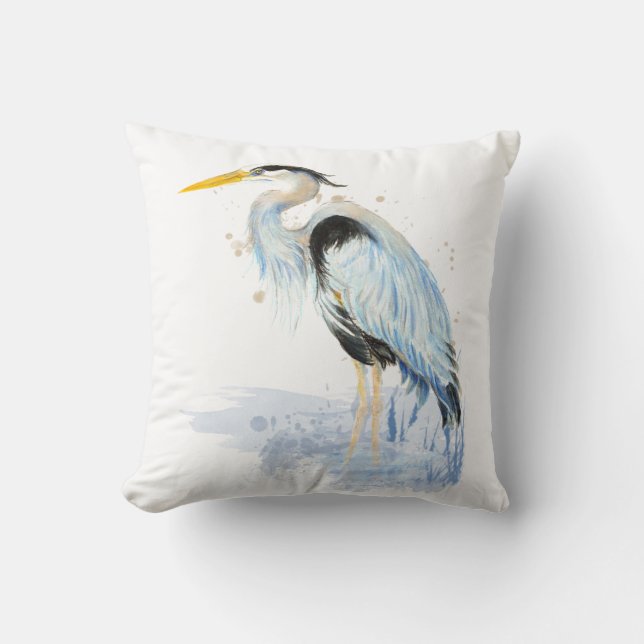 Watercolor Great Blue Heron Bird nature wildlife Throw Pillow (Front)
