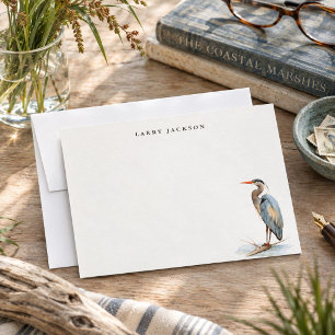 Watercolor Great Blue Heron Bird Personalized Flat Note Card