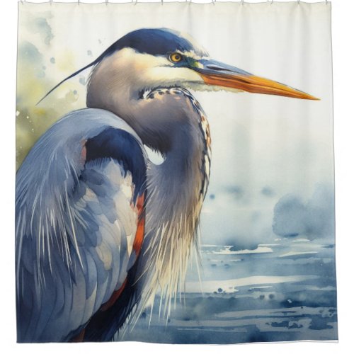 Watercolor Great Blue Heron Bird Shower Curtain