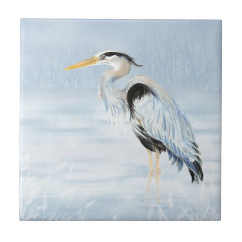 Watercolor Great Blue Heron Bird Wildlife Art Ceramic Tile