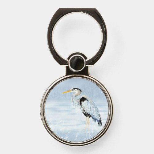 Watercolor Great Blue Heron Bird Wildlife Art Phone Ring Stand