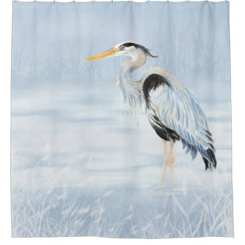 Watercolor Great Blue Heron Bird Wildlife Art Shower Curtain