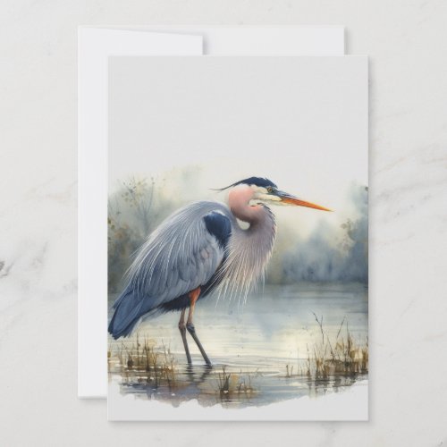 Watercolor Great Blue Heron Bird Wildlife Nature  Card