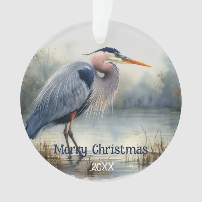 Watercolor Great Blue Heron Bird Wildlife Nature  Ornament (Front)