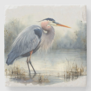 Watercolor Great Blue Heron Bird Wildlife Nature Stone Coaster