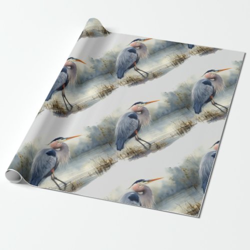 Watercolor Great Blue Heron Bird Wildlife Nature  Wrapping Paper