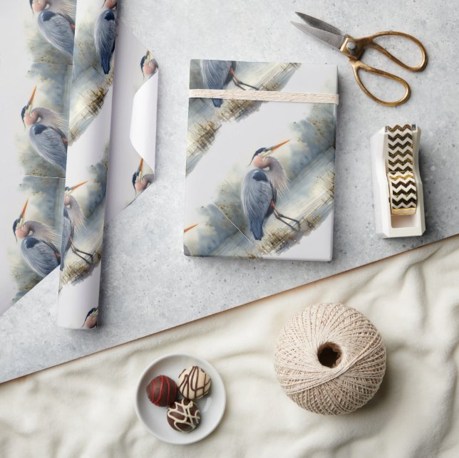 Watercolor Great Blue Heron Bird Wildlife Nature  Wrapping Paper (Crafts)
