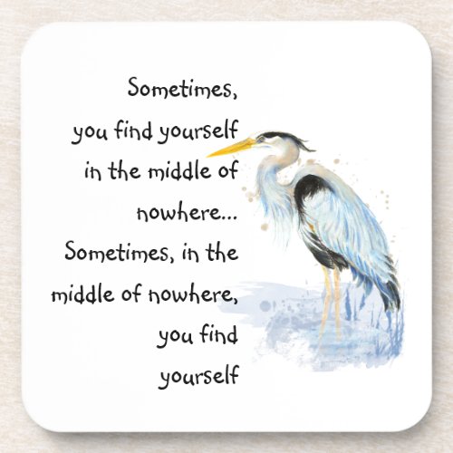 Watercolor Great Blue Heron Inspirational Quote Beverage Coaster