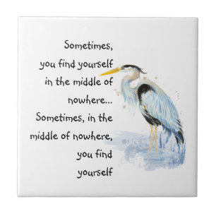 Watercolor Great Blue Heron Inspirational Quote Ceramic Tile