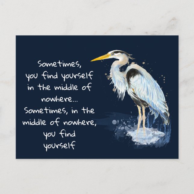 Watercolor Great Blue Heron Inspirational Quote Holiday Postcard (Front)