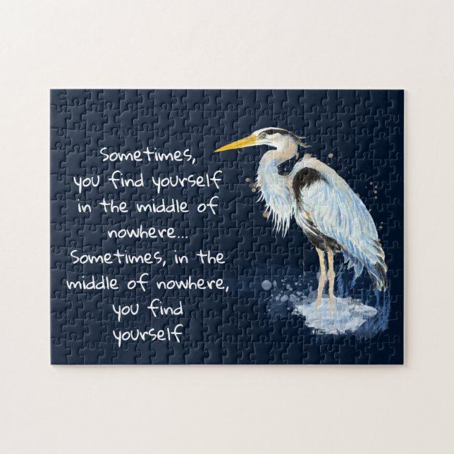 Watercolor Great Blue Heron Inspirational Quote Jigsaw Puzzle (Horizontal)