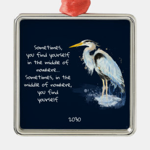 Watercolor Great Blue Heron Inspirational Quote Metal Ornament