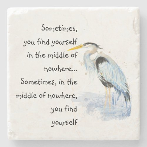 Watercolor Great Blue Heron Inspirational Quote Stone Coaster