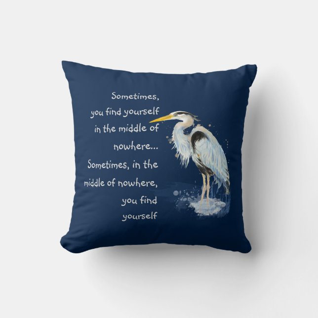 Watercolor Great Blue Heron Inspirational Quote Throw Pillow (Front)