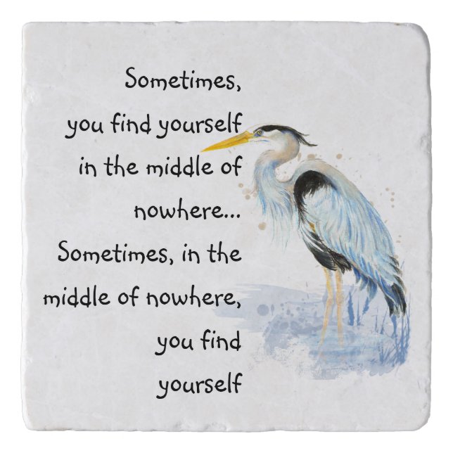Watercolor Great Blue Heron Inspirational Quote Trivet (Front)