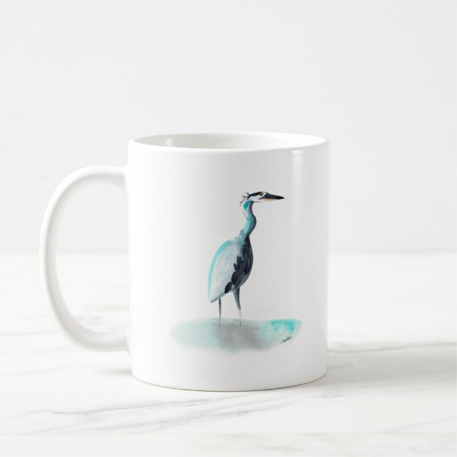 Watercolor Great Blue Heron Mug (Left)