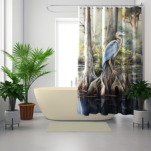 Watercolor Great Blue Heron  Shower Curtain