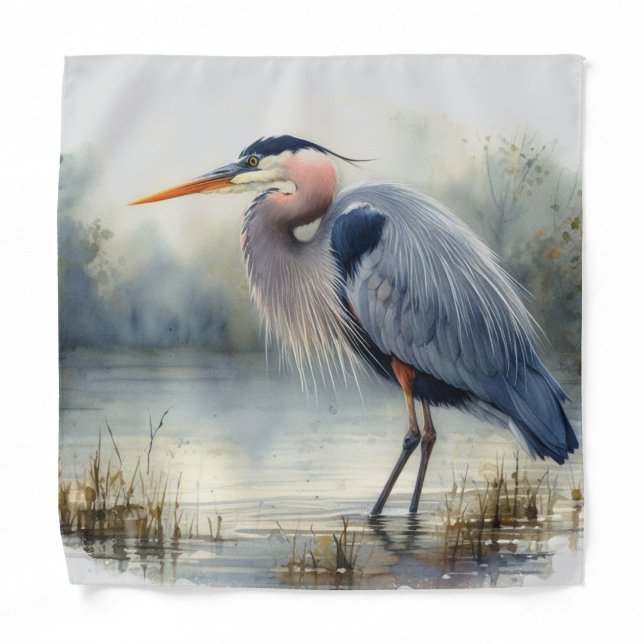 Watercolor Great Blue Heron Water Bird Wildlife  Bandana (Front)