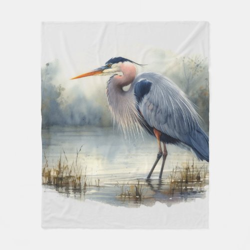 Watercolor Great Blue Heron Water Bird Wildlife  Fleece Blanket