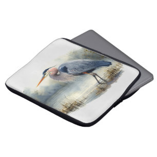 Watercolor Great Blue Heron Water Bird Wildlife Laptop Sleeve