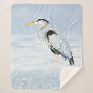 Watercolor Great Blue Heron Water Bird Wildlife  Sherpa Blanket