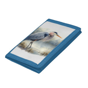 Watercolor Great Blue Heron Water Bird Wildlife Trifold Wallet