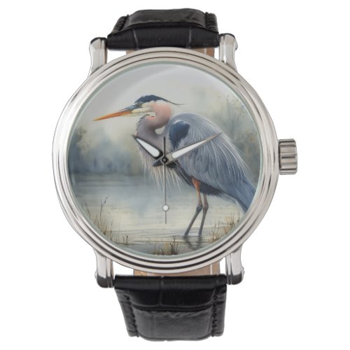 Watercolor Great Blue Heron Water Bird Wildlife  Watch