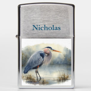 Watercolor Great Blue Heron Wildlife Bird Nature Zippo Lighter