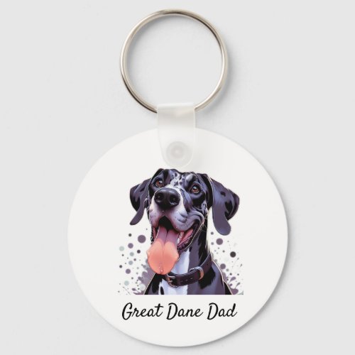 Watercolor Great Dane Fun Dog Pet Custom Name Keychain