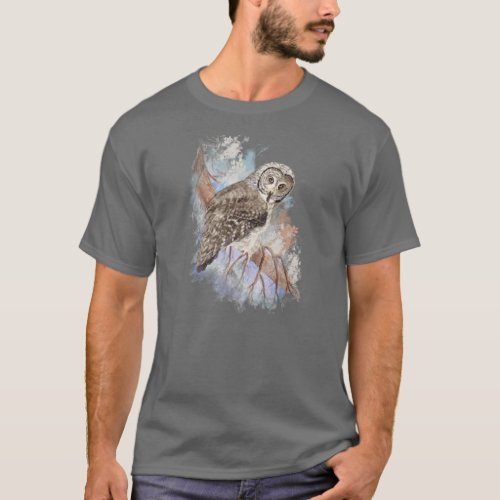 Watercolor Great Gray Owl Bird Nature Art T_Shirt