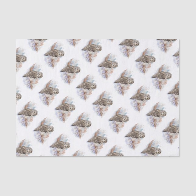 Watercolor Great Gray Owl Bird Nature Art Tissue Paper (Front)