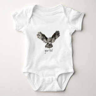 Watercolor Great Gray Owl, Nature Bird Baby Bodysuit