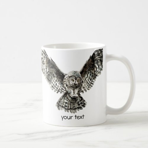 Watercolor Great Gray Owl Nature Bird Coffee Mug
