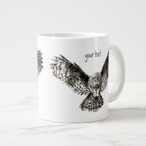 Watercolor Great Grey Owl to Customize Large Coffee Mug