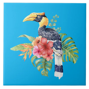 Watercolor Great Hornbill Bird Ceramic Tile